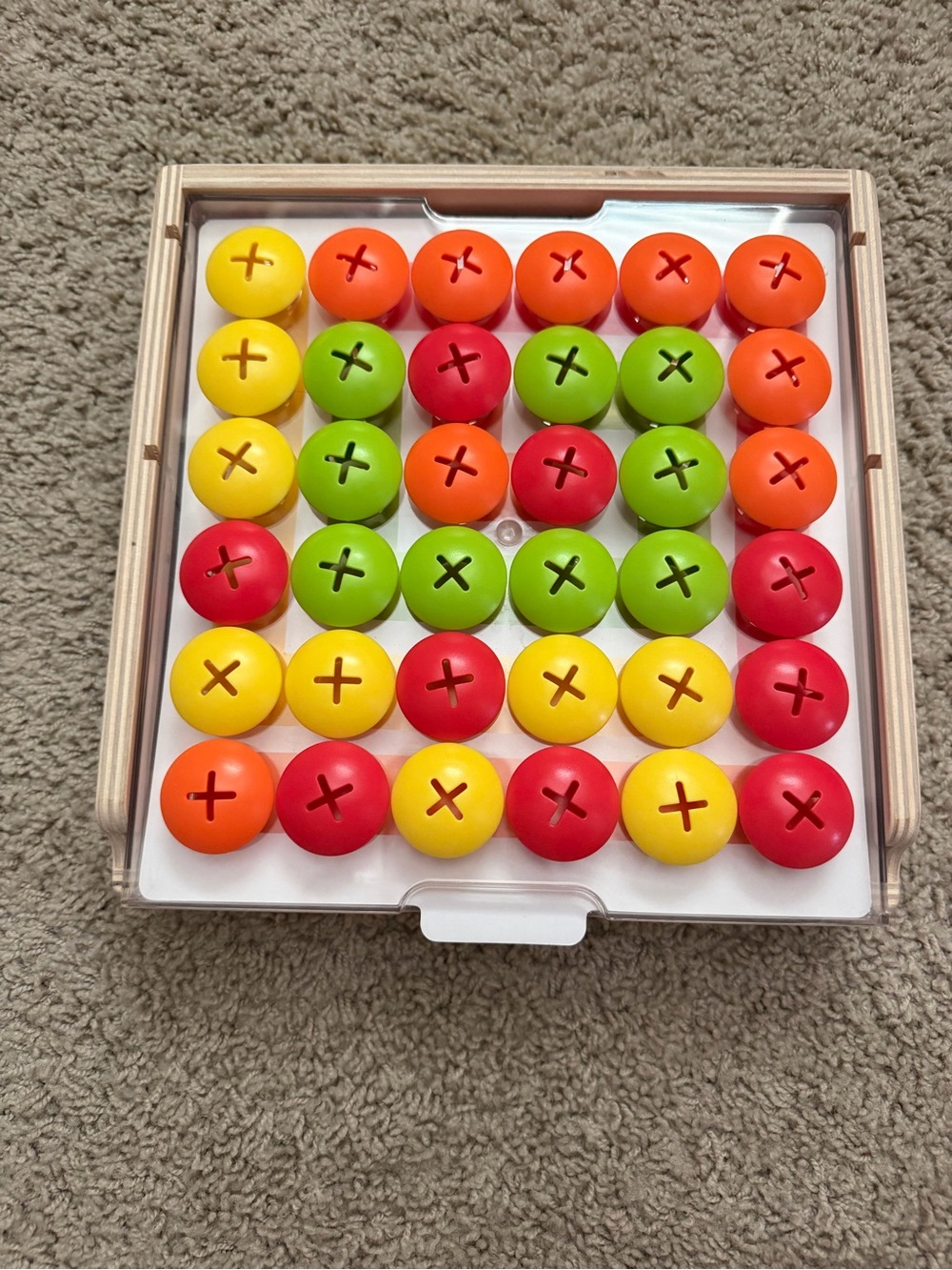 Colorful Wooden Peg Sorting Game - Red, Orange, Yellow, Green